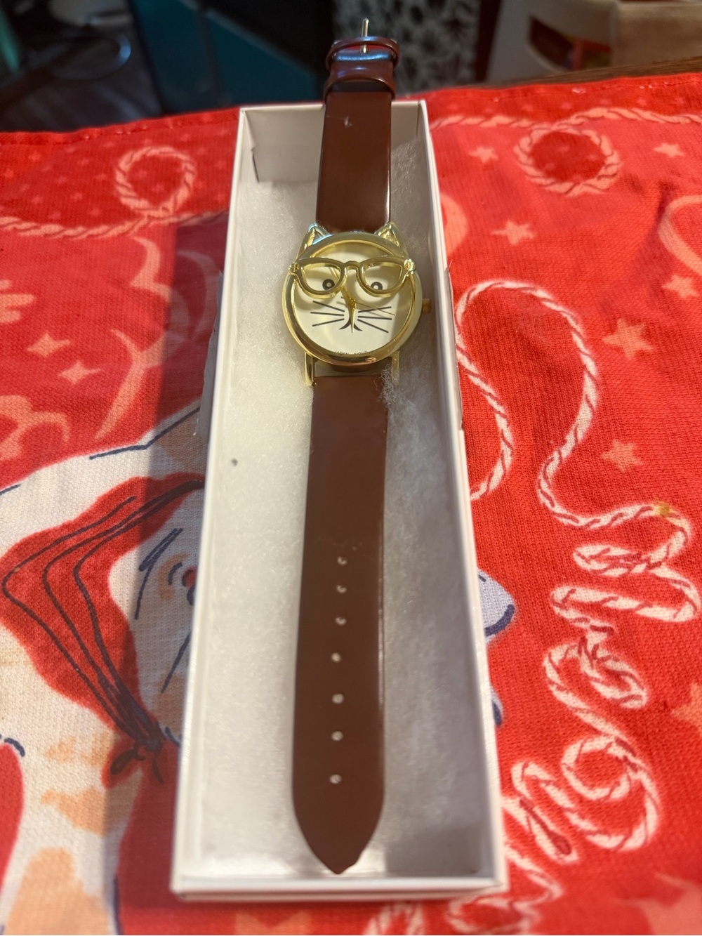 Cat Face with Glasses Watch with Brown Strap🐱🤓 - Picture 12 of 14